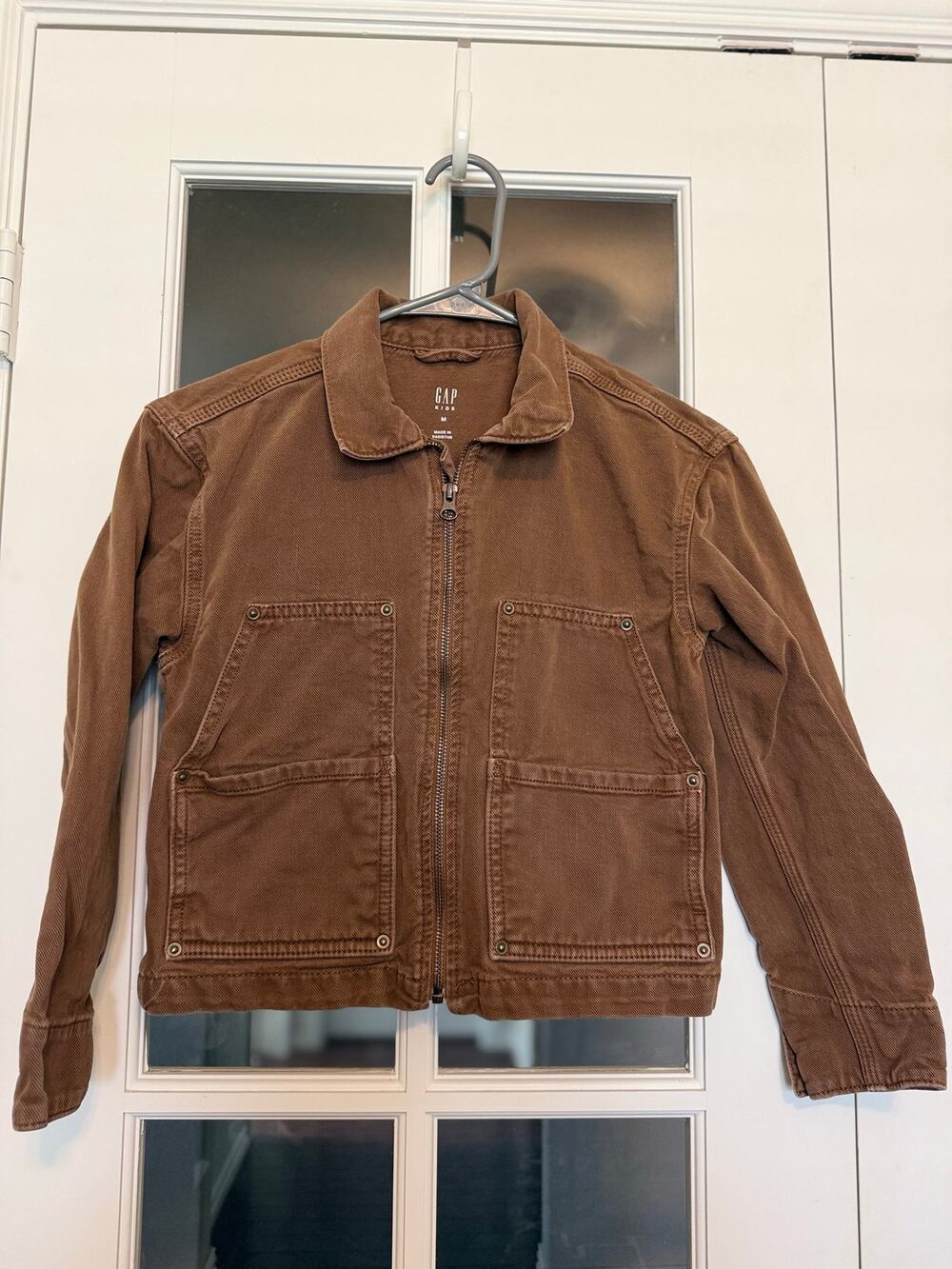 Gap Kids Brown Canvas Utility Chore Jacket Zip Front Cotton Size Medium (8-9)